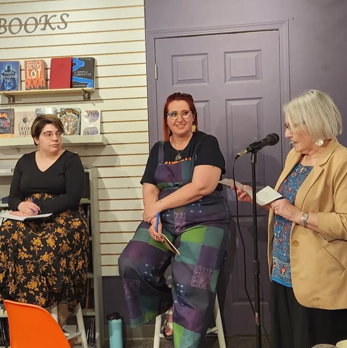 A brave writer pitches her short story at our 'Battle of the Pitches' event.