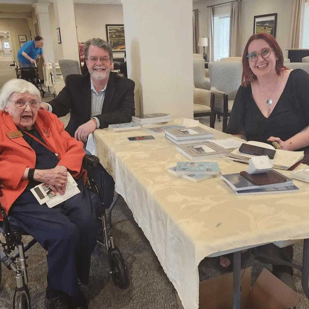 Meeting our eldest author to date - Kay is 101 year old. Pictured with the amazing Will Ferguson.